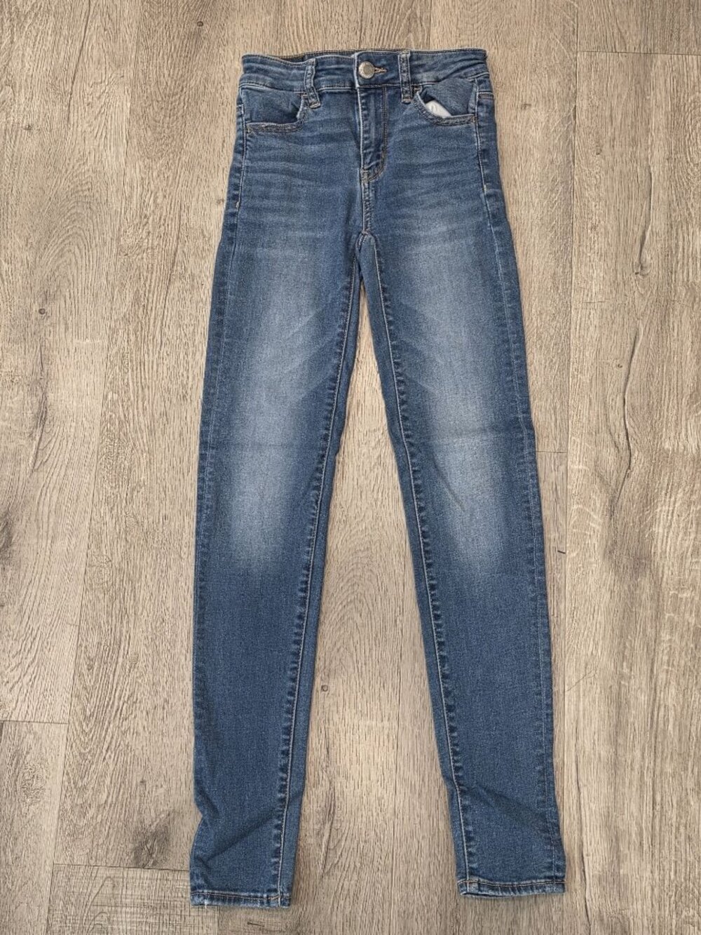 American Eagle Hi-Rise Jegging Jeans Next Level Stretch Womens Size 0 LONG Blue